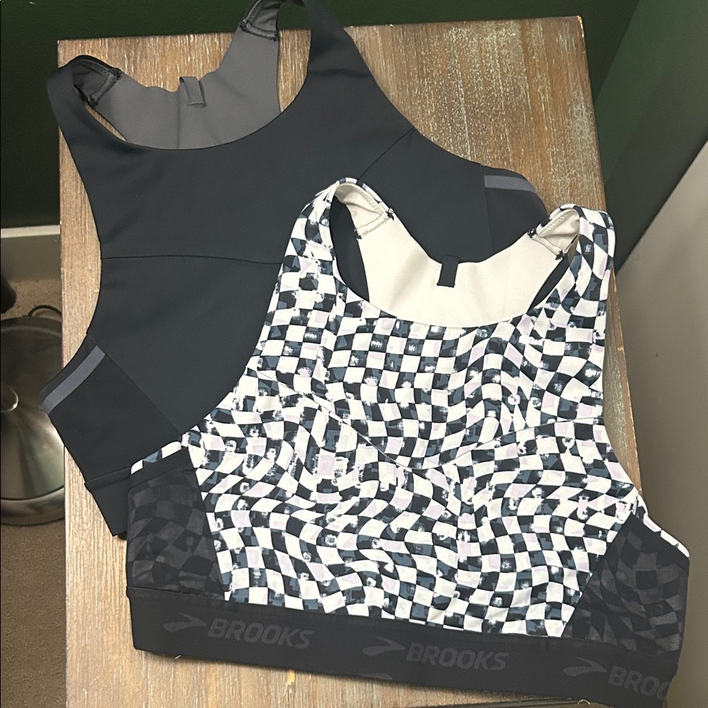 Brooks Black and Checkered Sports Bra Duo